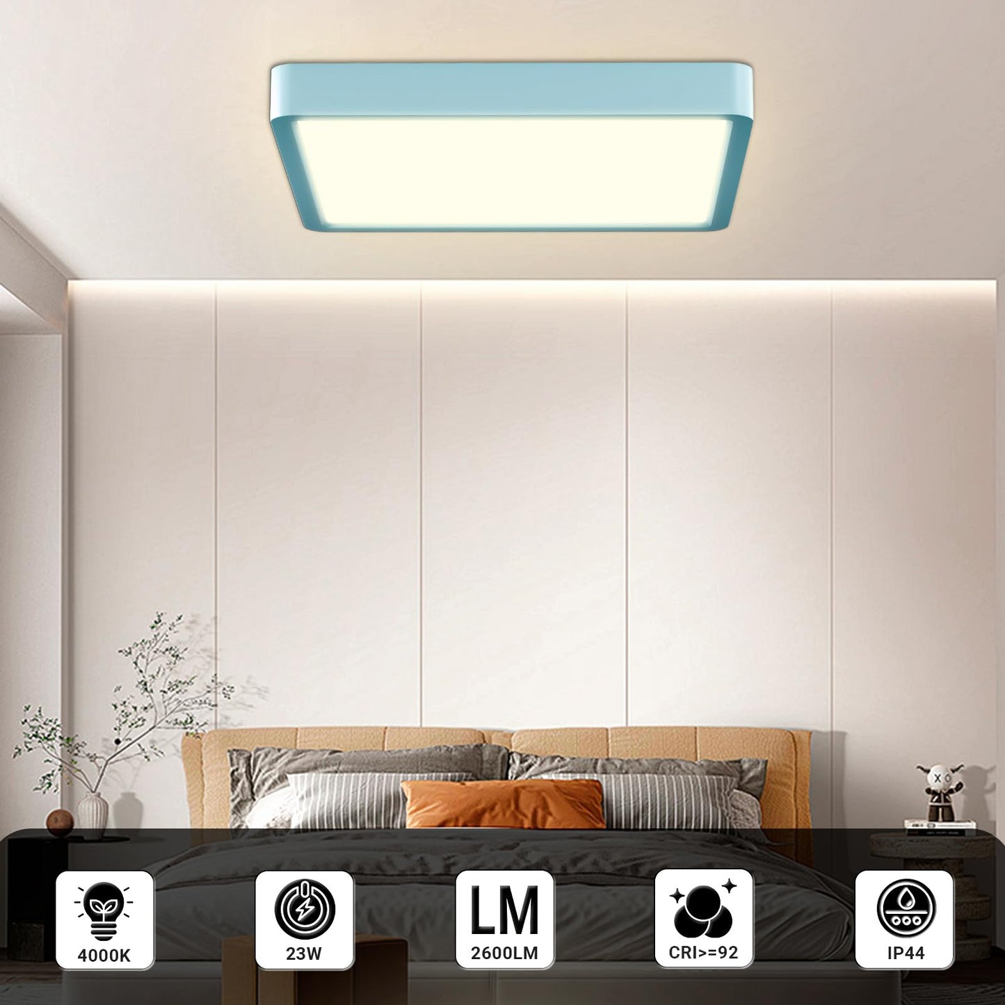 LQWELL® Ceiling Light LED Ceiling Lamp, IP44 Waterproof Bathroom Lamp Square Flat 23W 4000K 2400LM Modern Simple Lamp Thin for Living Room Bathroom Bedroom Kitchen Balcony Basement Office, 300 * 25mm