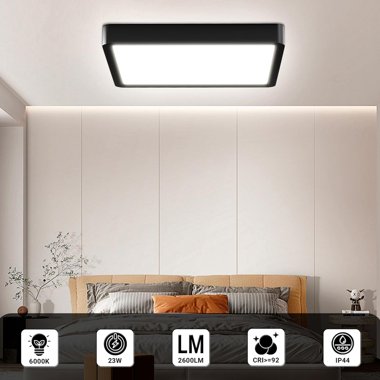 LQWELL® Ceiling Light LED Ceiling Lamp, IP44 Waterproof Bathroom Lamp Square Flat 23W 6000K 2400LM Modern Simple Lamp Thin for Living Room Bathroom Bedroom Kitchen Balcony Basement Office, 300 * 25mm