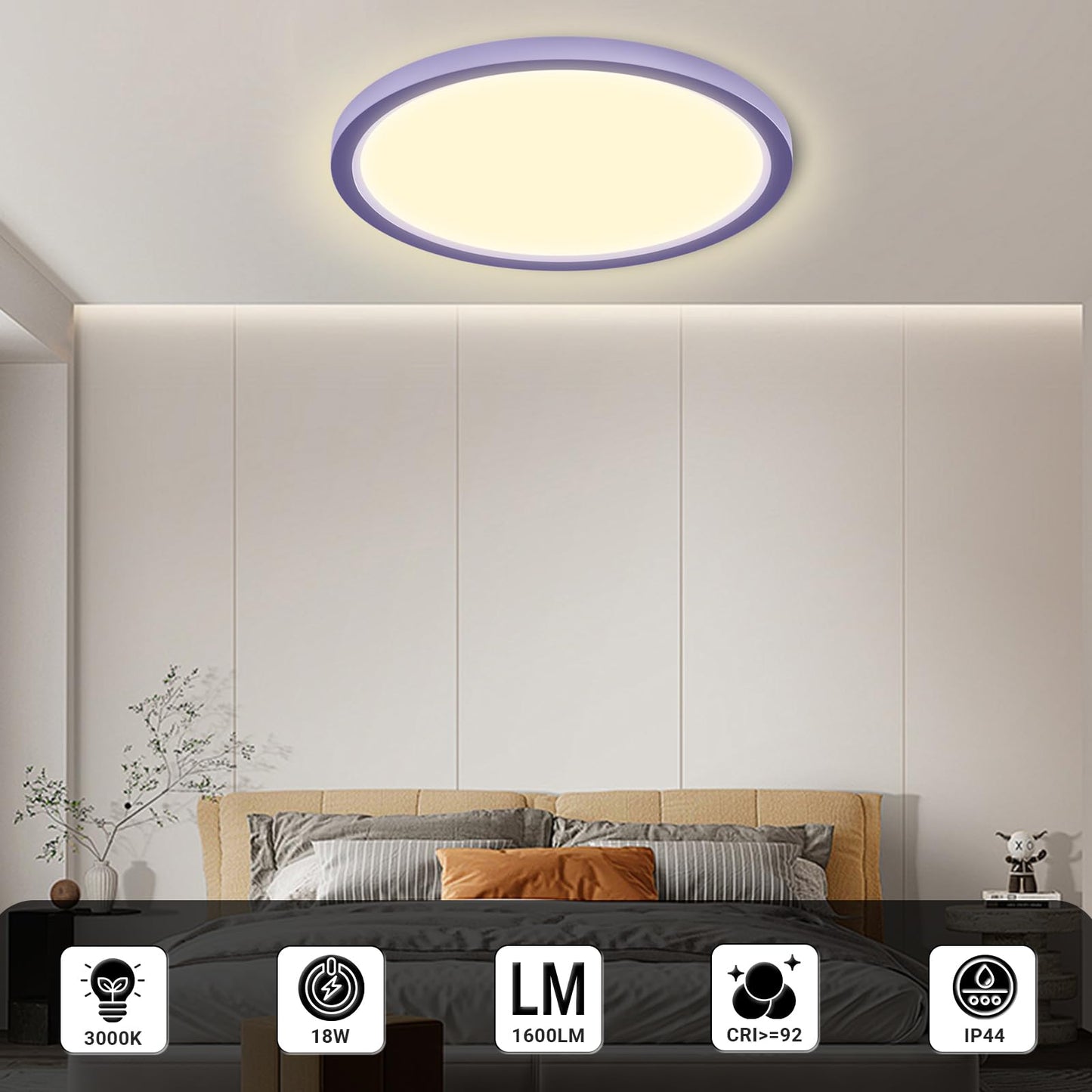 LQWELL® Ceiling Light LED Ceiling Lamp, IP44 Waterproof Bathroom Lamp Round Flat 23W 3000K 2400LM Modern Simple Lamp Thin for Living Room Bathroom Bedroom Kitchen Balcony Basement Office, 300 * 25mm
