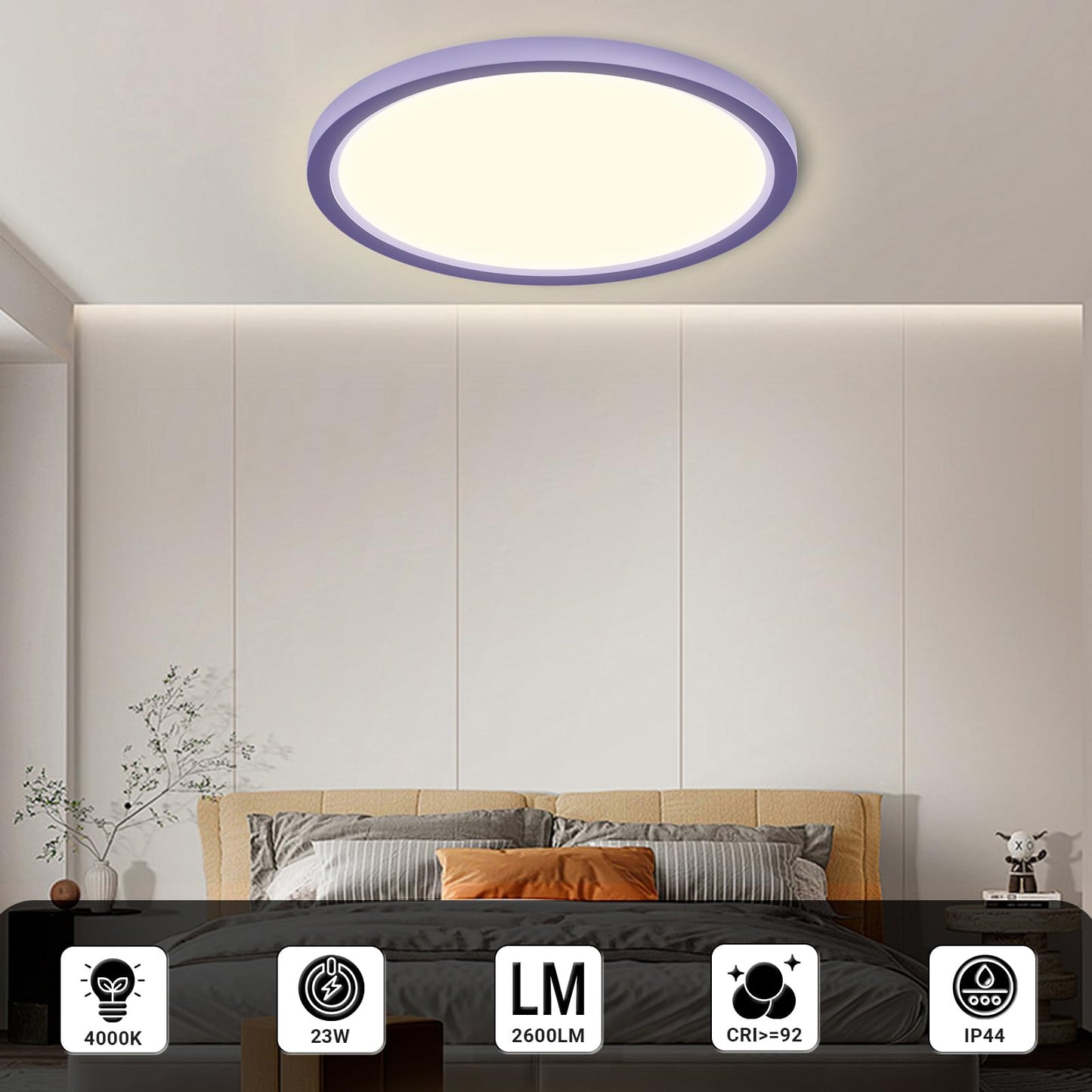 LQWELL® Ceiling Light LED Ceiling Lamp, IP44 Waterproof Bathroom Lamp Round Flat 23W 4000K 2400LM Modern Simple Lamp Thin for Living Room Bathroom Bedroom Kitchen Balcony Basement Office, 300 * 25mm