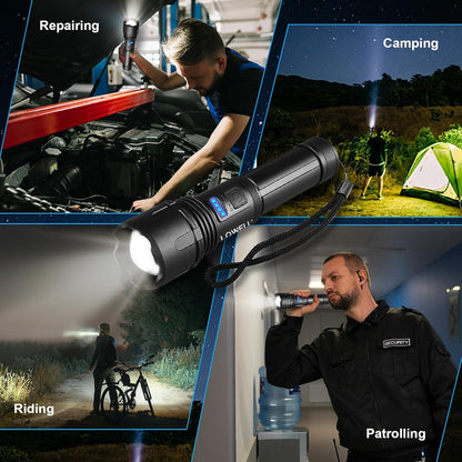 LQWELL® Taschenlampe LED USB C Aufladbar, Extrem Helle Zoombares Taktische Taschenlampen mit 5 Lichtmodi, Einstellbare Helligkeit, Wasserdichte Flashlight für Camping, Wandern, Outdoor, 2 Stück