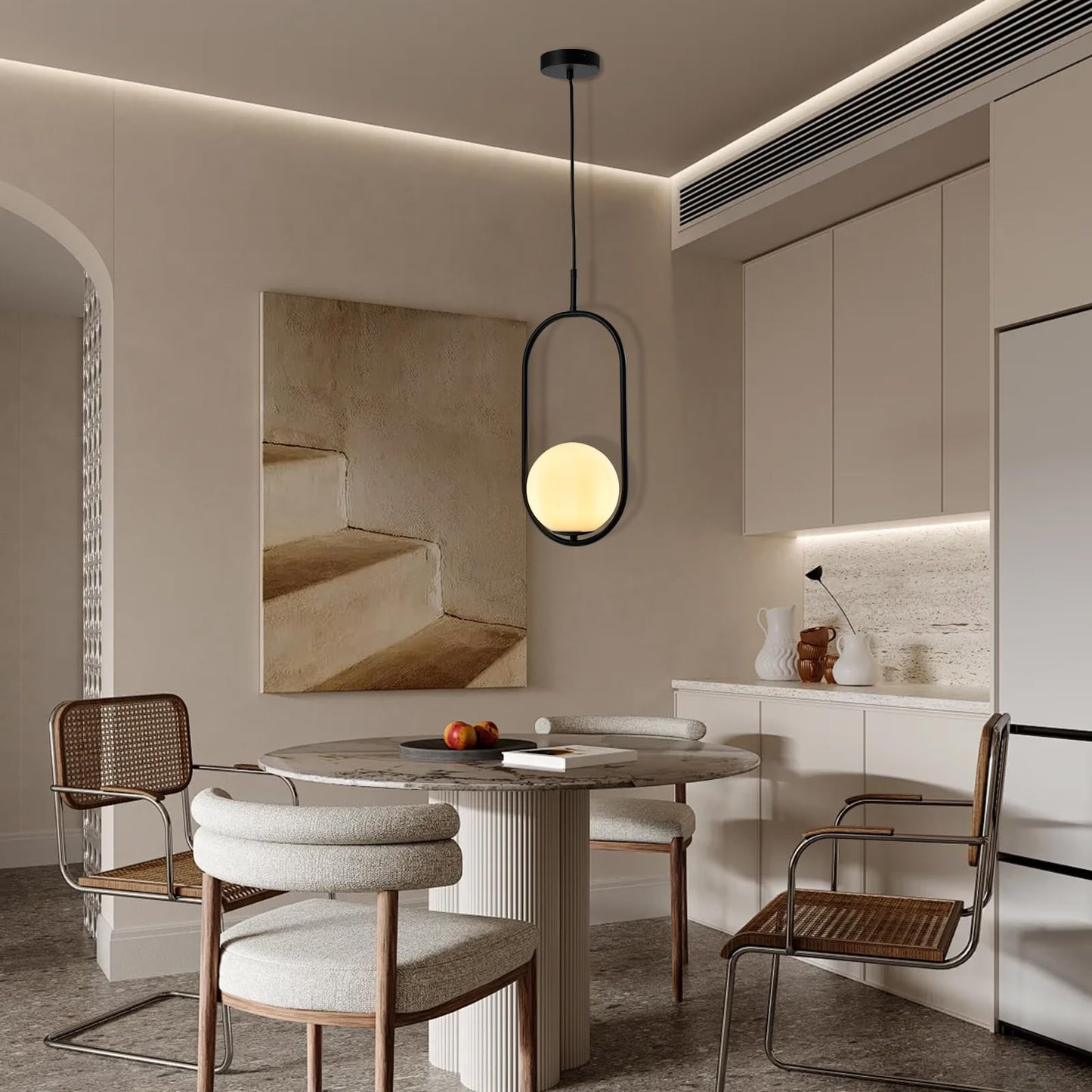 LQWELL® Globe Pendelleuchte G9 Hängeleuchte, Mid Century Modern Pendellampe Hängelampe Kronleuchter Kugelglas Lampenschirm für Küche Wohnzimmer Schlafzimmer Esszimmer, Metall Deckenlampe