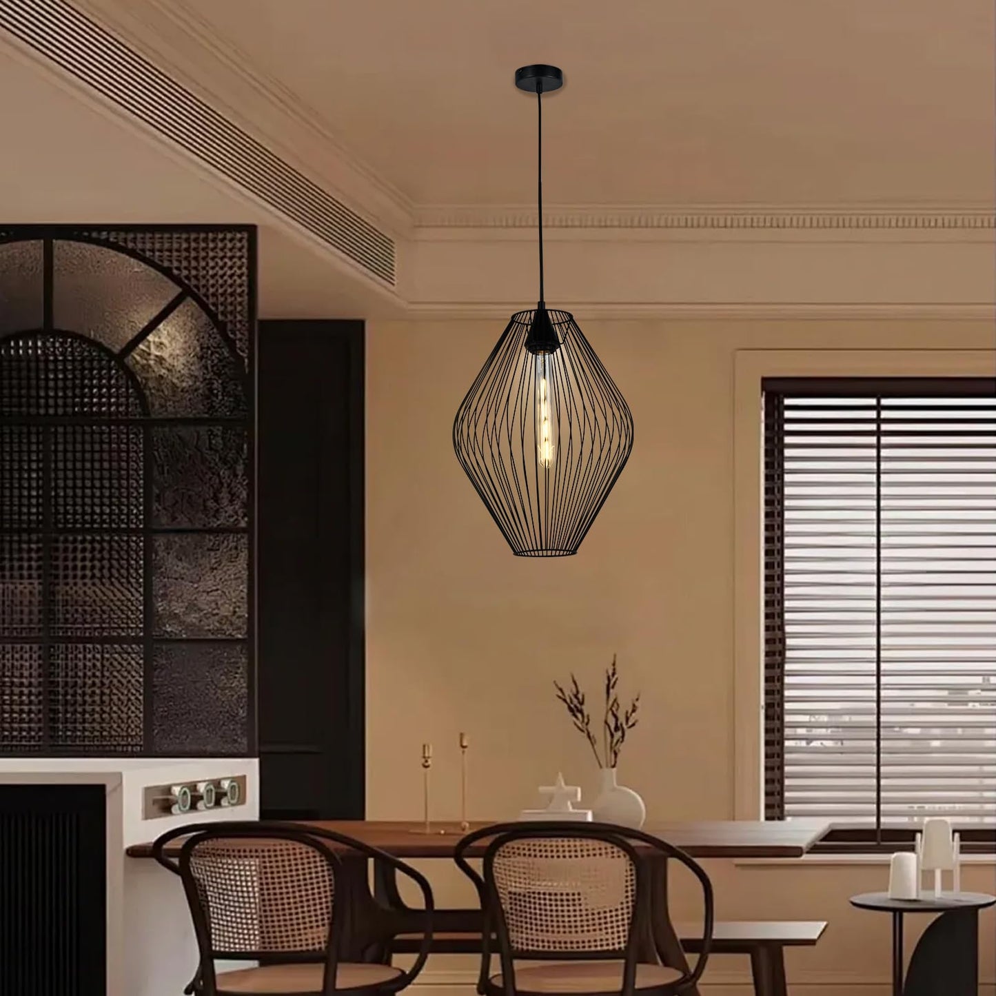 LQWELL® Retro Pendelleuchte E27 Hängeleuchte, Vintage Pendellampe Hängelampe Modern Industrielle Deckenlampe für Küche Wohnzimmer Schlafzimmer Esszimmer, 1,5 M höhenverstellbar, Schwarz