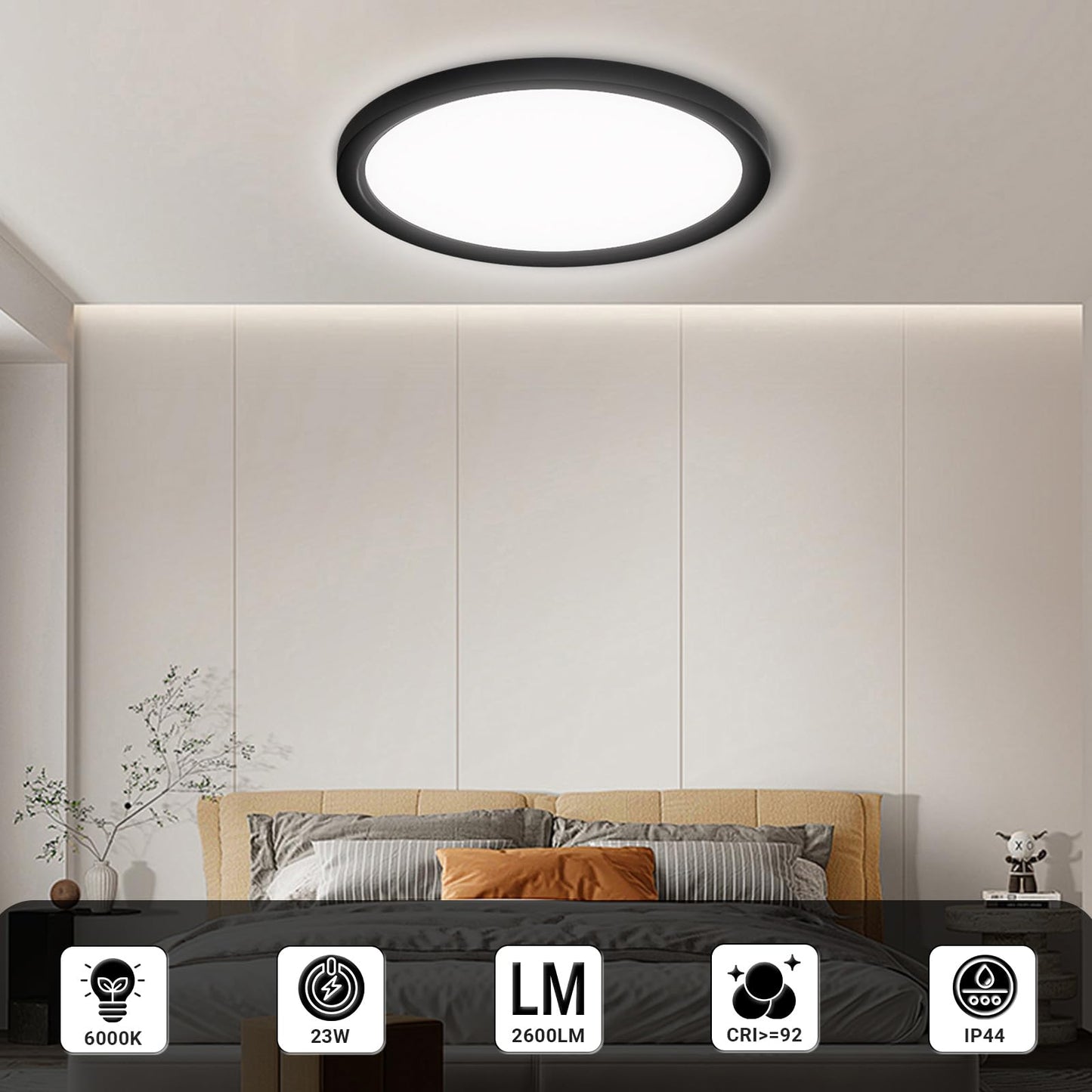 LQWELL® Ceiling Light LED Ceiling Lamp, IP44 Waterproof Bathroom Lamp Round Flat 23W 6000K 2400LM Modern Simple Lamp Thin for Living Room Bathroom Bedroom Kitchen Balcony Basement Office, 300 * 25mm