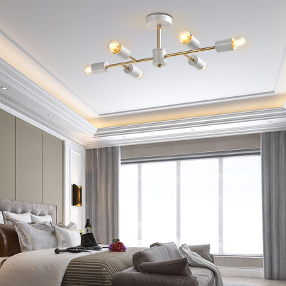 LQWELL® Chandelier Industrial Ceiling Light, Modern Chandelier E14 Kitchen Lamp Bedroom Lamp for Living Room Bedroom Kitchen, 6-Light, Gold White, No Bulb