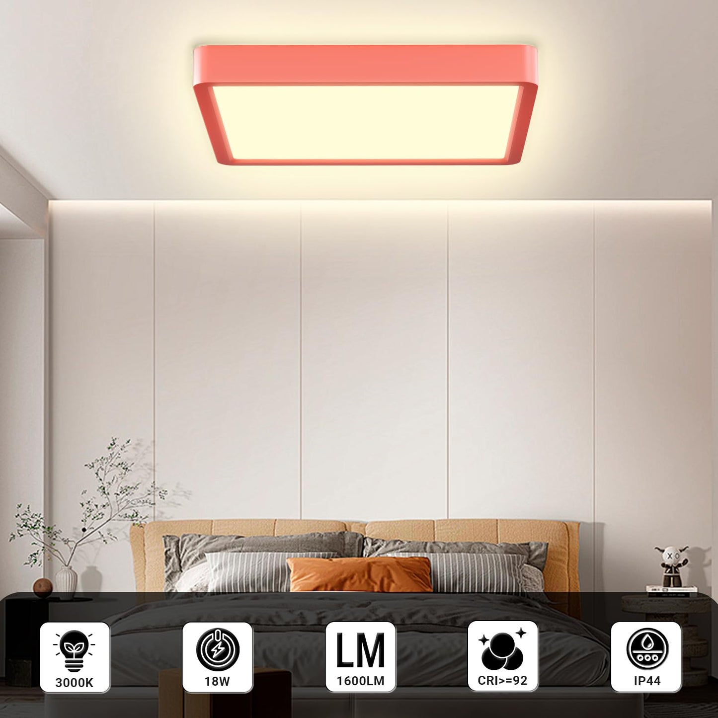 LQWELL® Ceiling Light LED Ceiling Lamp, IP44 Waterproof Bathroom Lamp Square Flat 23W 3000K 2400LM Modern Simple Lamp Thin for Living Room Bathroom Bedroom Kitchen Balcony Basement Office, 300 * 25mm