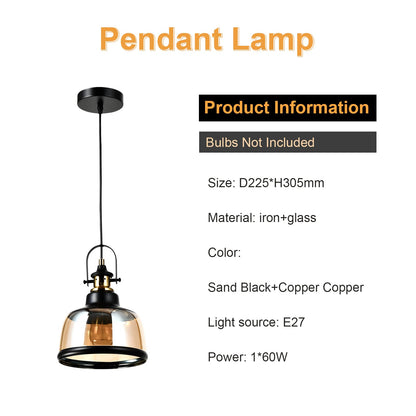LQWELL® Modern Pendant Light E27, Minimalist Industrial Pendant Lamp Vintage Hanging Lamp for Kitchen Living Room Bedroom Dining Room Cafes, Glass Shade Chandelier Ceiling Lamp, Copper