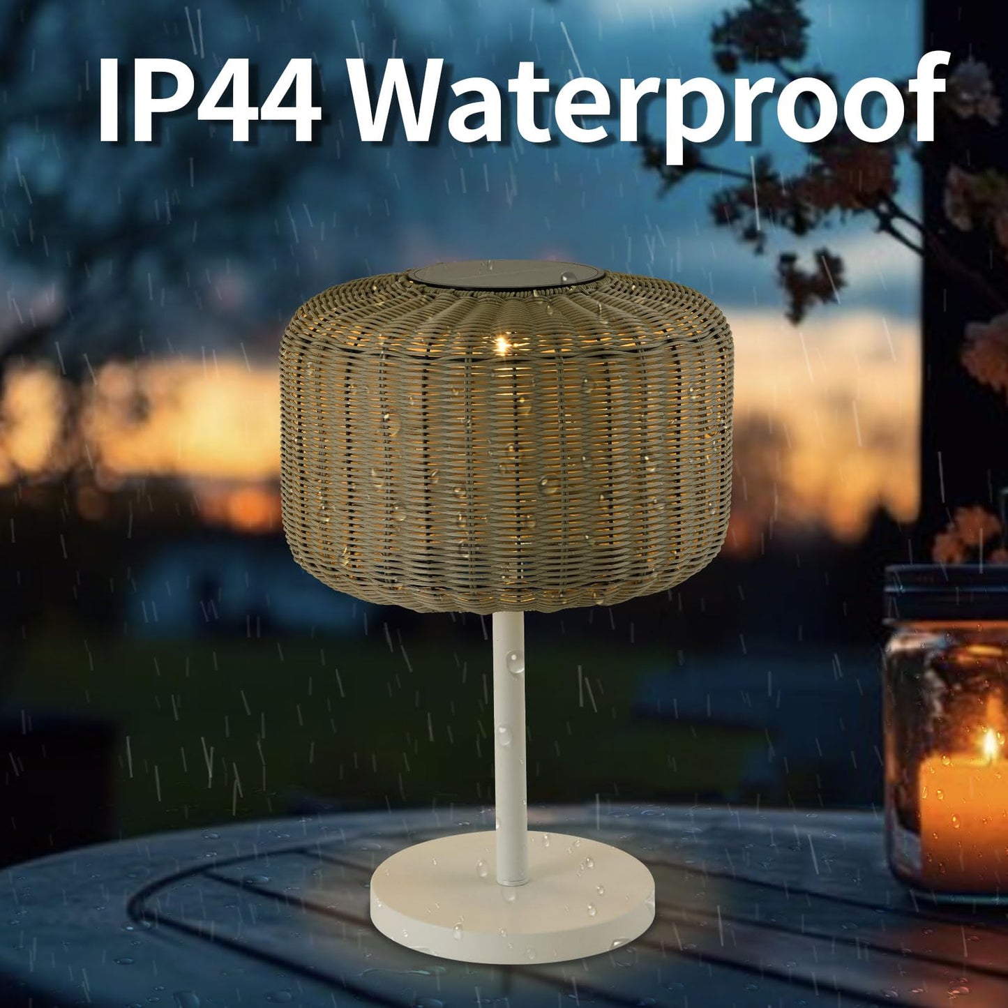 LQWELL® Solar Lantern for Outdoors, 2-in-1 Solar Charging & USB Charging Solar Lamps Table Lamp Rattan Indoor Decorative Night Light with Charging Cable for Garden, Balcony, Camping Bedroom