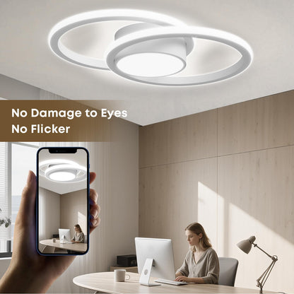 LQWELL Modern Led Deckenleuchte, LED Deckenlampe 48cm, 2-Ringe Design, 62W 6500K 6950LM IP44 Wasserfest Schlafzimmerleuchte Wohnzimmerleuchte aus Metall+Acryl als Badezimmer Küche Keller Büro