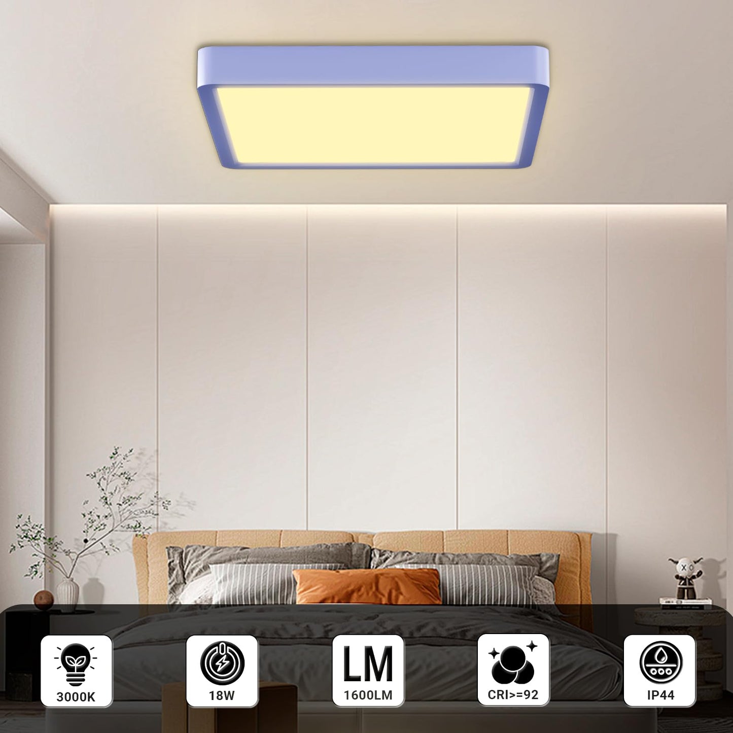 LQWELL® Ceiling Light LED Ceiling Lamp, IP44 Waterproof Bathroom Lamp Square Flat 23W 3000K 2400LM Modern Simple Lamp Thin for Living Room Bathroom Bedroom Kitchen Balcony Basement Office, 300 * 25mm