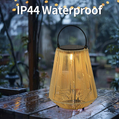 LQWELL® Solar Lantern for Outdoor, 2-in-1 Solar & USB Charging, Solar Lamps Table Lamp, Rattan Indoor Decorative Night Light with Charging Cable for Garden, Balcony, Camping, Bedroom