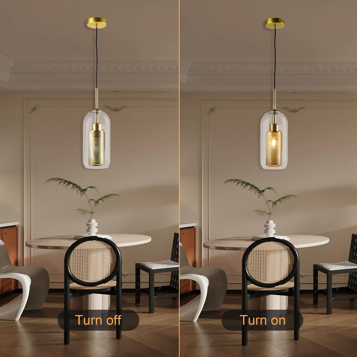 LQWELL® Pendelleuchte E27 Kugelglas Lampenschirm Hängeleuchte, Modern Pendellampe Hängelampe Industrielle Kugelglas Lampenschirm für Küche Wohnzimmer Schlafzimmer Esszimmer, Metall Deckenlampe, Gold