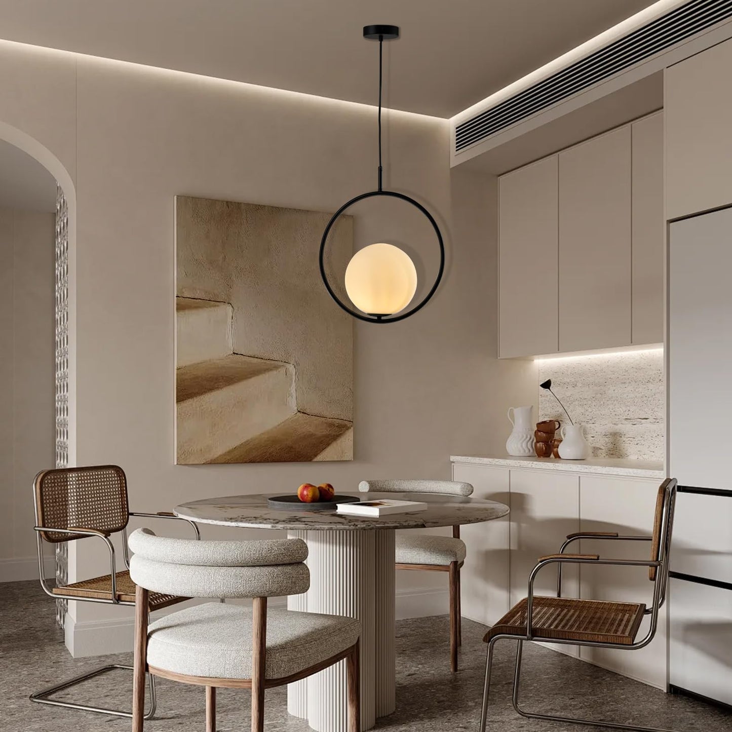 LQWELL® Globe Pendelleuchte Hängeleuchte G9, Modern Kugelglas Lampenschirm Pendellampe Hängelampe für Küche Wohnzimmer Schlafzimmer Esszimmer, Metall Mid Century Deckenlampe, Schwarz