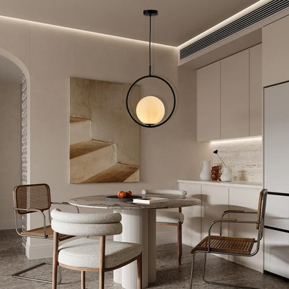LQWELL® Globe Pendelleuchte Hängeleuchte G9, Modern Kugelglas Lampenschirm Pendellampe Hängelampe für Küche Wohnzimmer Schlafzimmer Esszimmer, Metall Mid Century Deckenlampe, Schwarz
