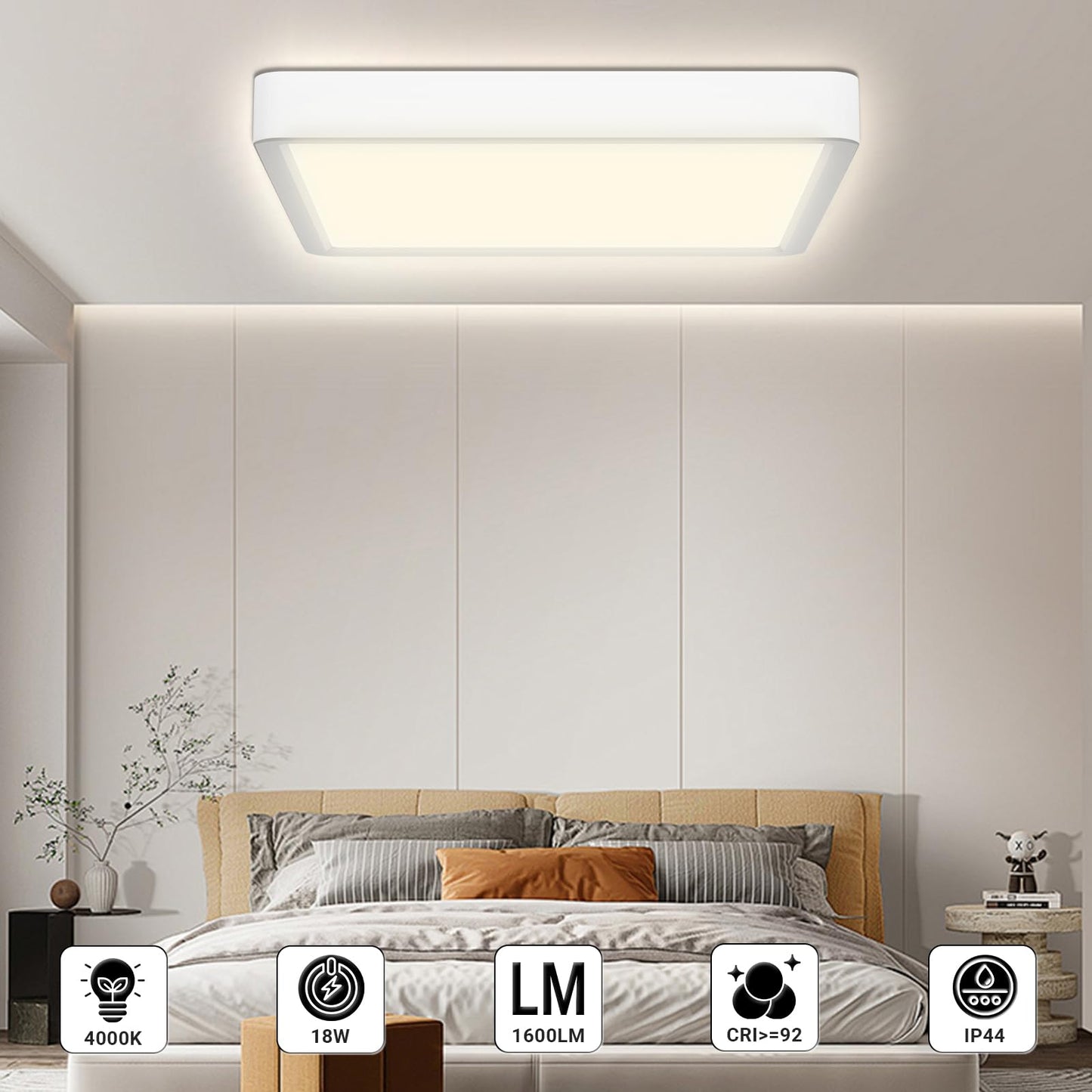 LQWELL® Ceiling Light LED Ceiling Lamp, IP44 Waterproof Bathroom Lamp Square Flat 23W 4000K 2400LM Modern Simple Lamp Thin for Living Room Bathroom Bedroom Kitchen Balcony Basement Office, 300 * 25mm