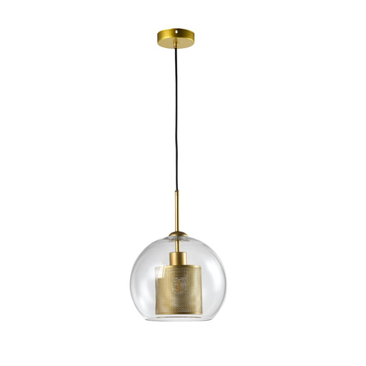 LQWELL® Globe Pendant Light E27 Hanging Lamp, Modern Mid-Century Pendant Lamp Hanging Lamp Industrial Globe Glass Lampshade for Kitchen Living Room Bedroom Dining Room, Metal Ceiling Lamp, Gold