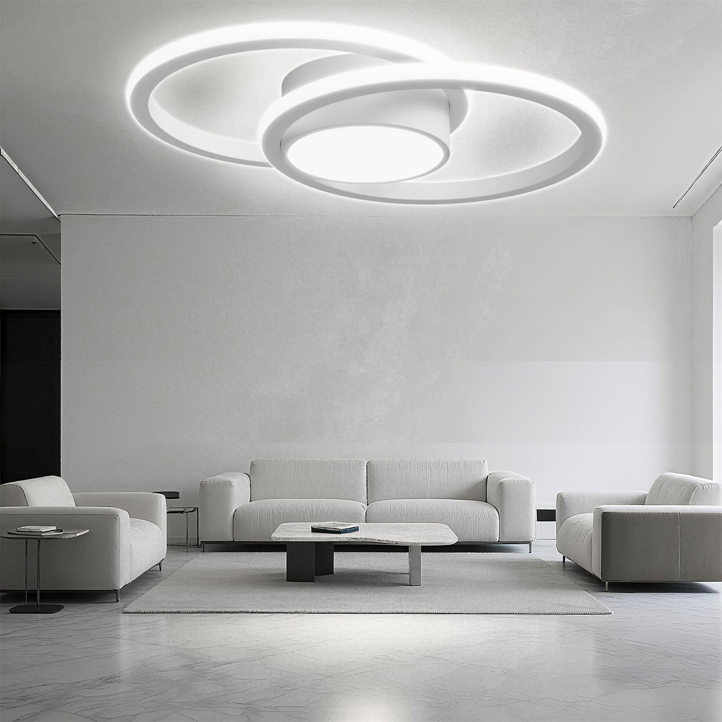 LQWELL Modern Led Deckenleuchte, LED Deckenlampe 48cm, 2-Ringe Design, 62W 6500K 6950LM IP44 Wasserfest Schlafzimmerleuchte Wohnzimmerleuchte aus Metall+Acryl als Badezimmer Küche Keller Büro