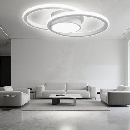 LQWELL Modern Led Deckenleuchte, LED Deckenlampe 48cm, 2-Ringe Design, 62W 6500K 6950LM IP44 Wasserfest Schlafzimmerleuchte Wohnzimmerleuchte aus Metall+Acryl als Badezimmer Küche Keller Büro