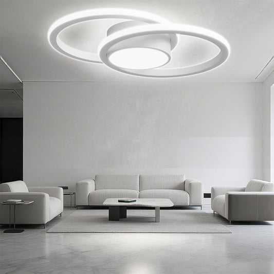 LQWELL® Modern Led Deckenleuchte, LED Deckenlampe 48cm, 2-Ringe Design, 62W 6500K 6950LM IP44 Wasserfest Schlafzimmerleuchte Wohnzimmerleuchte aus Metall+Acryl als Badezimmer Küche Keller Büro