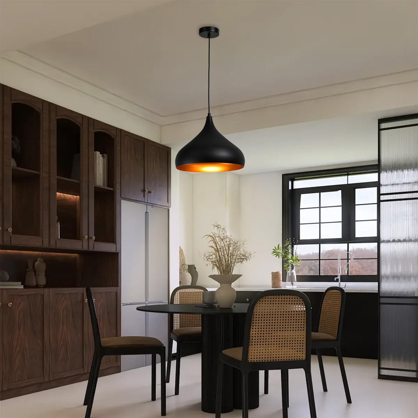 LQWELL® Modern Pendant Light E27, Minimalist Industrial Pendant Lamp Vintage Hanging Lamp for Kitchen Living Room Bedroom Dining Room Cafes, Metal Chandelier Ceiling Lamp, Black