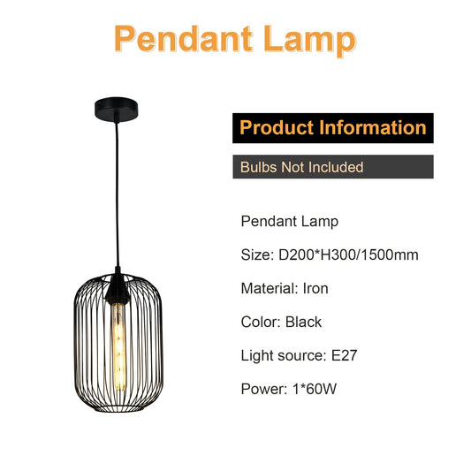 LQWELL® Pendant Light E27 Hanging Lamp, Retro Vintage Pendant Lamp Modern Industrial Ceiling Lamp for Kitchen Living Room Bedroom Dining Room, 1.5 M Height Adjustable, Black