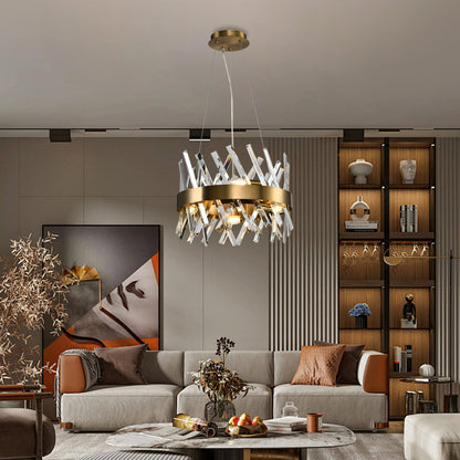 LQWELL® Kronleuchter 6-Licht E14, Industrie Chandelier, Modern Pendelleuchte Hängeleuchte für Wohnzimmer Schlafzimmer Esszimmer Gang Cafés Bar Studio, Kristall Deckenlampe, Champagner Gold