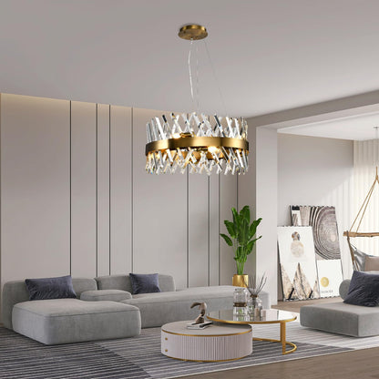 LQWELL® Kronleuchter 8-Licht E14, Industrie Chandelier, Modern Pendelleuchte Hängeleuchte für Wohnzimmer Schlafzimmer Esszimmer Gang Cafés Bar Studio, Kristall Deckenlampe, Champagner Gold