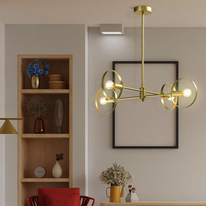 LQWELL® Chandelier 4-Light E14, Industrial Chandelier, Modern Pendant Light for Living Room Bedroom Dining Room Hallway Cafes Bar Studio, Metal Ceiling Lamp, Gold