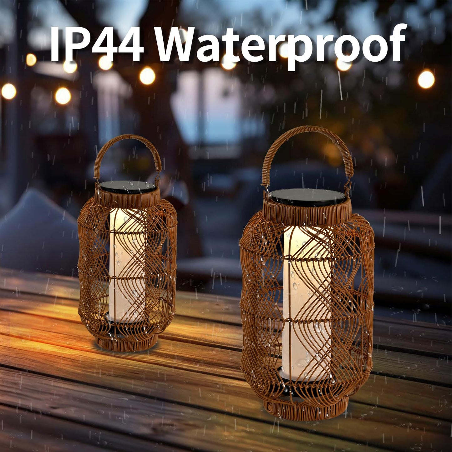 LQWELL® Solar Lantern for Outdoor, 2-in-1 Solar Charging & USB Charging Solar Lamps Table Lamp Rattan Indoor Decorative Night Light with Charging Cable for Garden, Balcony, Camping, Bedroom