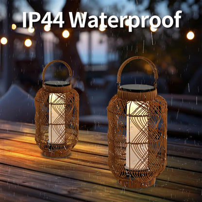 LQWELL® Solar Lantern for Outdoor, 2-in-1 Solar Charging & USB Charging Solar Lamps Table Lamp Rattan Indoor Decorative Night Light with Charging Cable for Garden, Balcony, Camping, Bedroom
