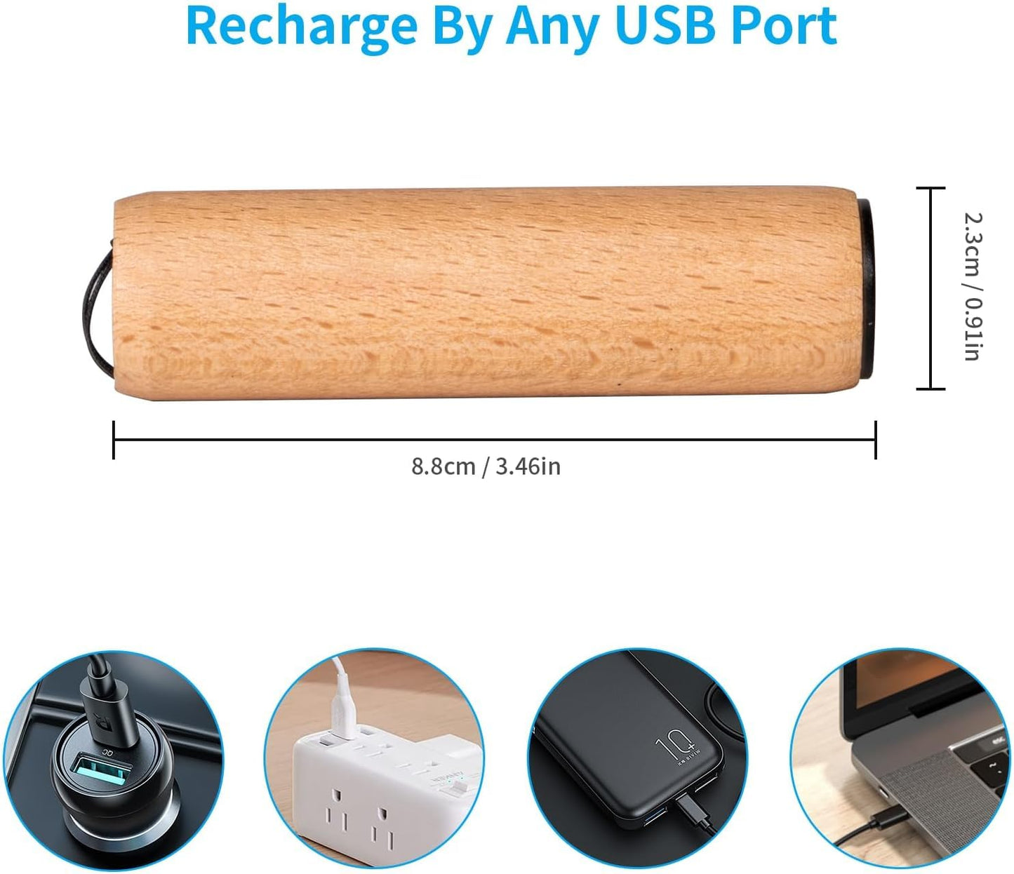 LQWELL® Mini Flashlight USB C Rechargeable, Small Flashlight with 3 Light Modes, Aluminum Portable Hand Flashlight with Wooden Shell for Camping, Hiking, Emergency, Jogging, Night Reading, Available as 2/3/4 Piece Set