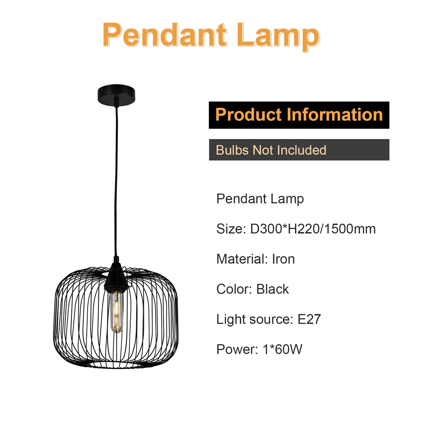 LQWELL® Pendelleuchte E27 Hängeleuchte, Retro Vintage Pendellampe Hängelampe Laternenform Vogelkäfigform Modern Industrielle Deckenlampe für Küche Wohnzimmer 1,5 M höhenverstellbar, Schwarz