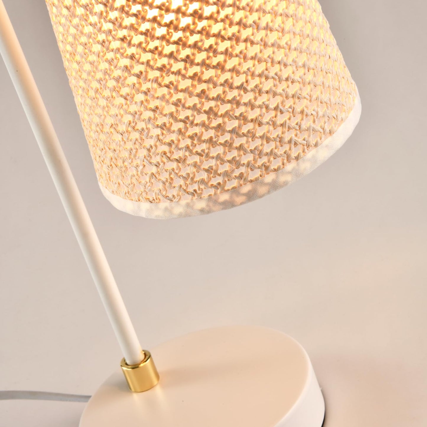 LQWELL® Retro Vintage Table Lamp E14, Bedside Lamp with Beige Fabric Shade in Black or White with Imitation Gold, Metal Desk Lamp for Bedroom and Living Room, Bulb Not Included