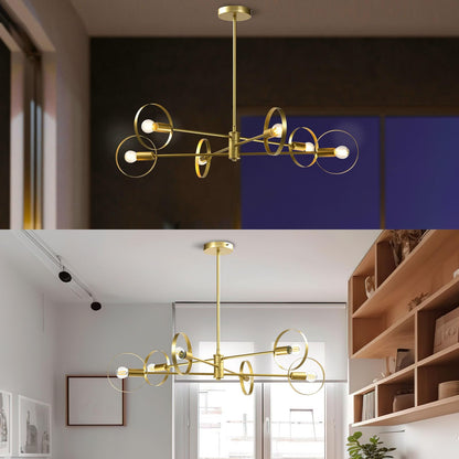 LQWELL® Chandelier 6-Light E14, Industrial Chandelier, Modern Pendant Light for Living Room Bedroom Dining Room Hallway Cafes Bar Studio, Metal Ceiling Lamp, Gold