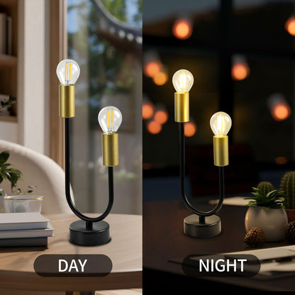 LQWELL® Table Lamp, Modern Minimalist Table Lamp Gold Black, E14 Bedside Lamp, Metal Desk Lamp Dining Table Lamp for Bedroom Living Room, 2-Light, Max 60W, Bulb Not Included