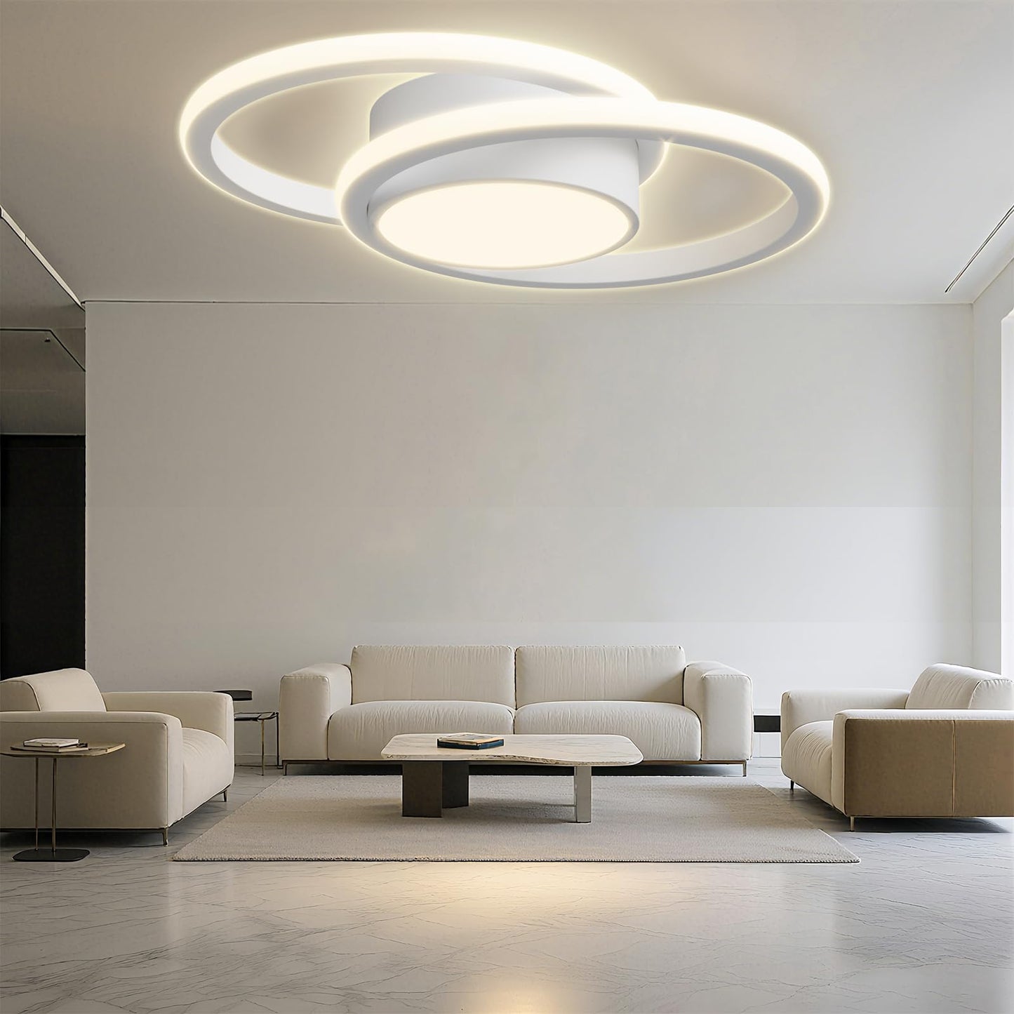 LQWELL® Modern LED Ceiling Light, 40cm 2-Ring Design Ceiling Lamp, 48W made of Metal and Acrylic, IP44 Waterproof for Bedroom, Living Room, Bathroom, Kitchen, Basement and Office, available in 3000K, 4000K and 6500K