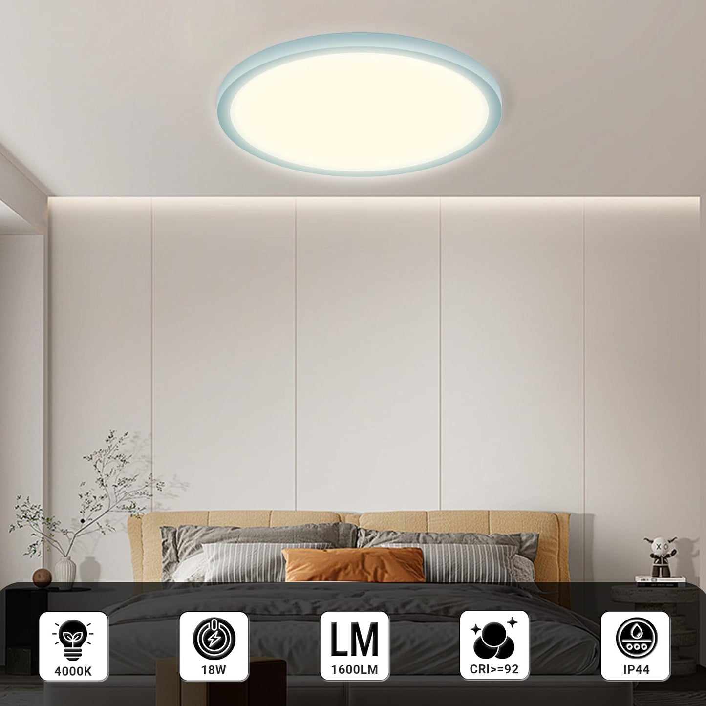 LQWELL® Ceiling Light LED Ceiling Lamp, IP44 Waterproof Bathroom Lamp Round Flat 23W 4000K 2400LM Modern Simple Lamp Thin for Living Room Bathroom Bedroom Kitchen Balcony Basement Office, 300 * 25mm