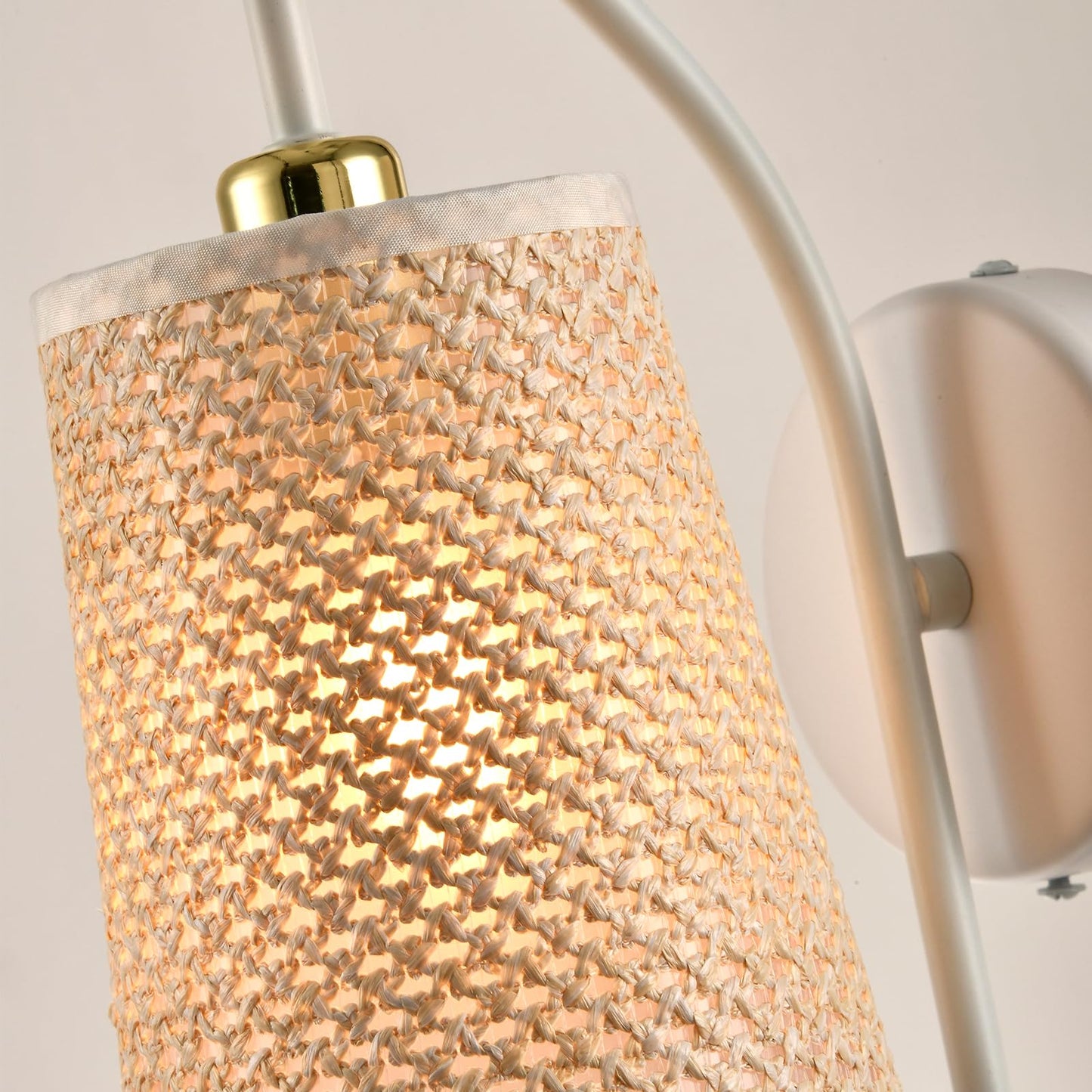 LQWELL® Retro Vintage Wandleuchte E14, Wandlampe Innen mit Stoffschirm, Schwarz/Beige Imitatgold, Beleuchtung für Schlafzimmer Wohnzimmer Hotel, Keine Glühbirne