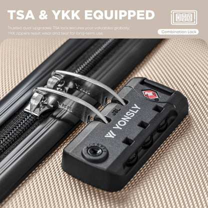 YONSLY® Premium Travel Suitcase TSA Lock, YKK Zipper Hardshell Suitcase Trolley Cabin Suitcase Rolling Suitcase Hand Luggage 4 Wheels