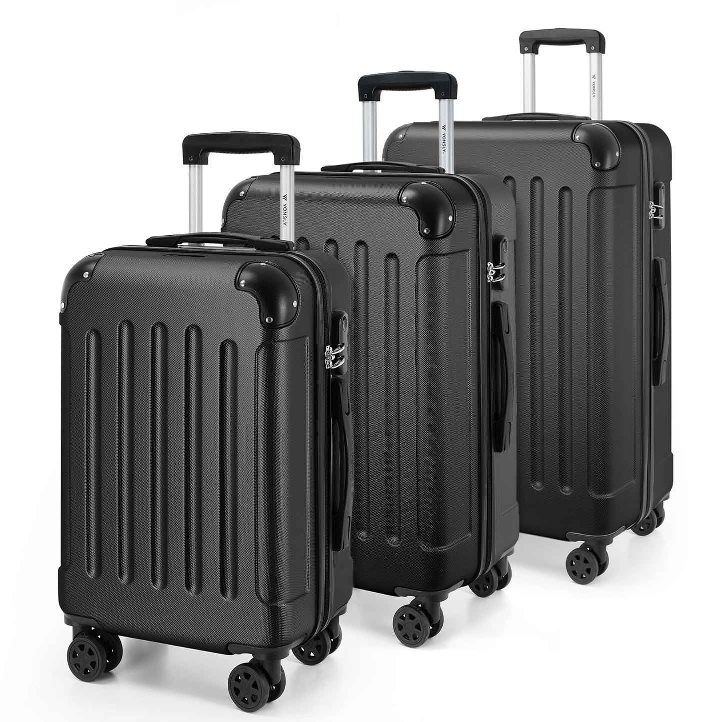 YONSLY® Luggage Set Suitcase, Travel Suitcase, Trolley Case Carry-On, Hardshell Travel Suitcase with 360° Spinner Wheels, Combination Lock, Multi-Stage Telescopic Handle (M-L-XL-Set)