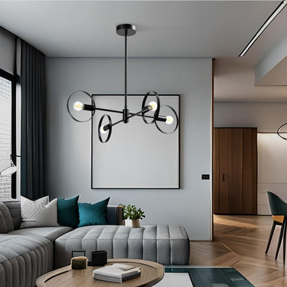 LQWELL® Chandelier 4-Light E14, Industrial Chandelier, Modern Pendant Light for Living Room Bedroom Dining Room Hallway Cafes Bar Studio, Metal Ceiling Lamp, Matte Black