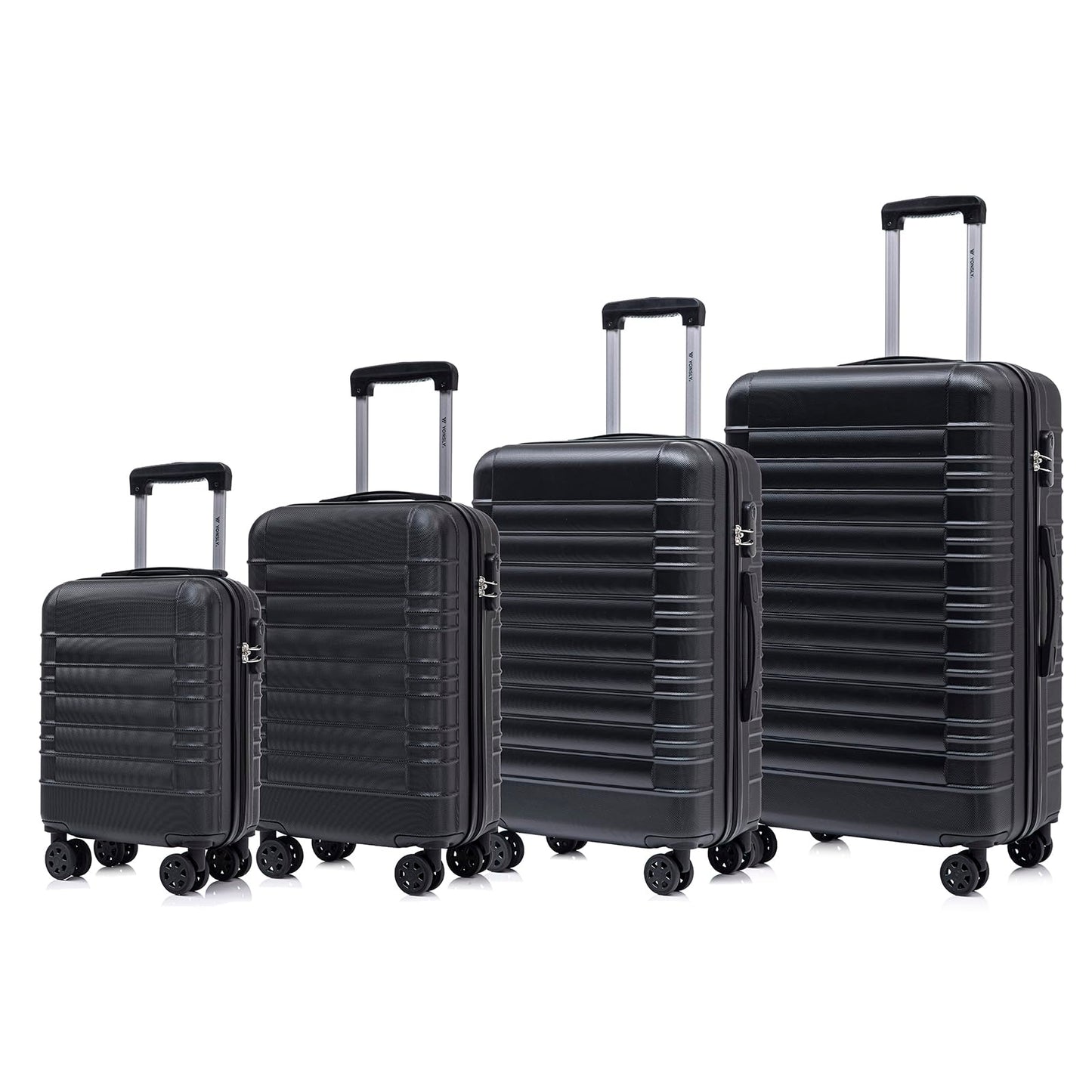 YONSLY® Suitcase Set, Trolley Travel Suitcase, Spinner Carry-On, Luggage Set with 360° Wheels, Hardshell Suitcase, Combination Lock, Soft Rubber Handle (4-Piece Set, S,M,L&XL)