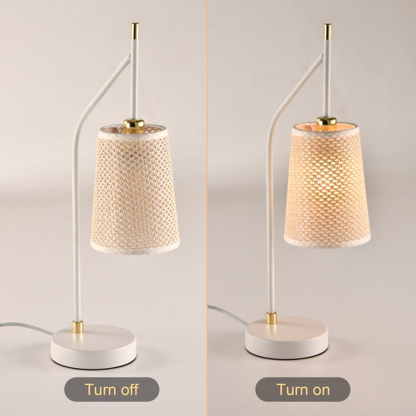 LQWELL® Retro Vintage Table Lamp E14, Bedside Lamp with Beige Fabric Shade in Black or White with Imitation Gold, Metal Desk Lamp for Bedroom and Living Room, Bulb Not Included