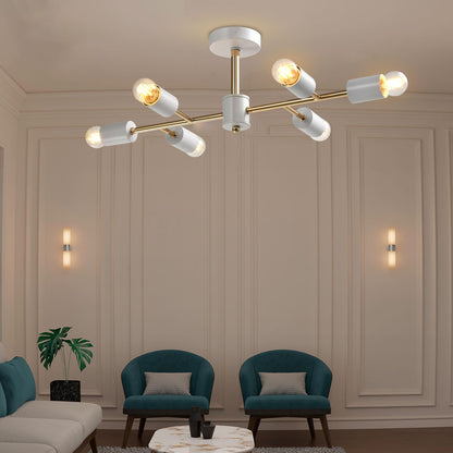 LQWELL® Chandelier Industrial Ceiling Light, Modern Chandelier E14 Kitchen Lamp Bedroom Lamp for Living Room Bedroom Kitchen, 6-Light, Gold White, No Bulb
