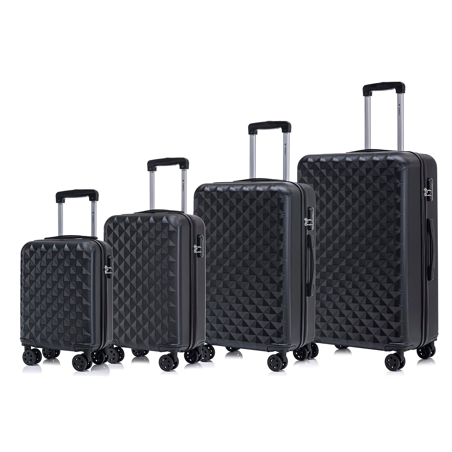 YONSLY® Suitcase Set, Trolley Travel Suitcase, Spinner Carry-on Luggage, Suitcase Set, Luggage Set with 360° Wheels, Hardshell Travel Suitcase, Combination Lock, Soft Rubber Handle (4-Piece Set, S,M,L&XL)
