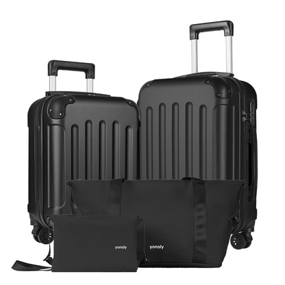 YONSLY® 4-Piece Luggage Set, Trolley Suitcase Set with 1 Travel Bag, 1 Toiletry Bag, Carry-On Rolling Suitcase with 4 Wheels, Hard-Shell, Size M with Combination Lock, Rubber Handle (S, M)