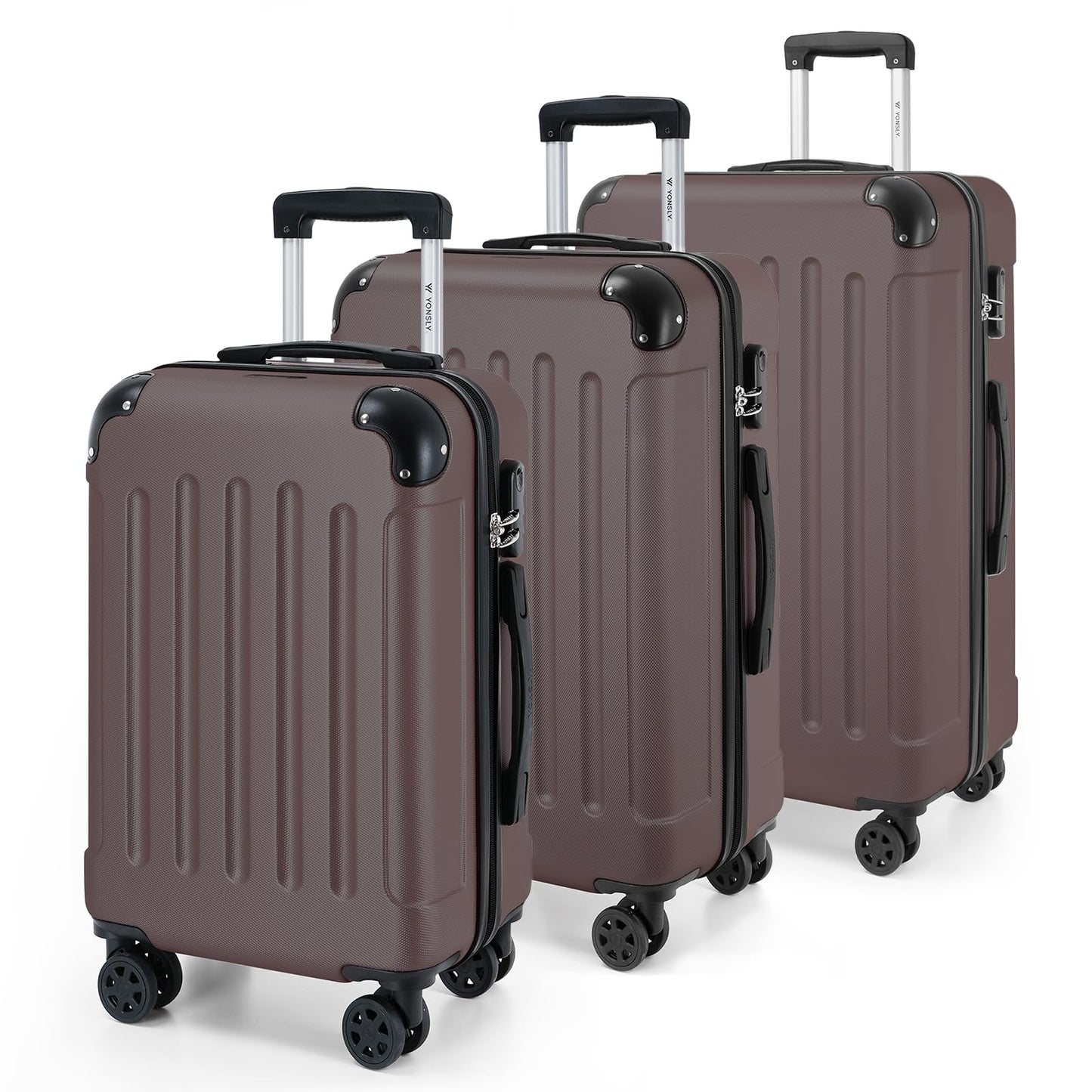 YONSLY® Luggage Set Suitcase, Travel Suitcase, Trolley Case Carry-On, Hardshell Travel Suitcase with 360° Spinner Wheels, Combination Lock, Multi-Stage Telescopic Handle (M-L-XL-Set)