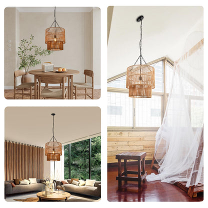 LQWELL® E27 Pendant Lamp, Retro Pendant Light 1-Bulb, Linen Black Brown Chandelier for Living Room Bedroom Dining Room Bar Hotel Shop Studio Cafes