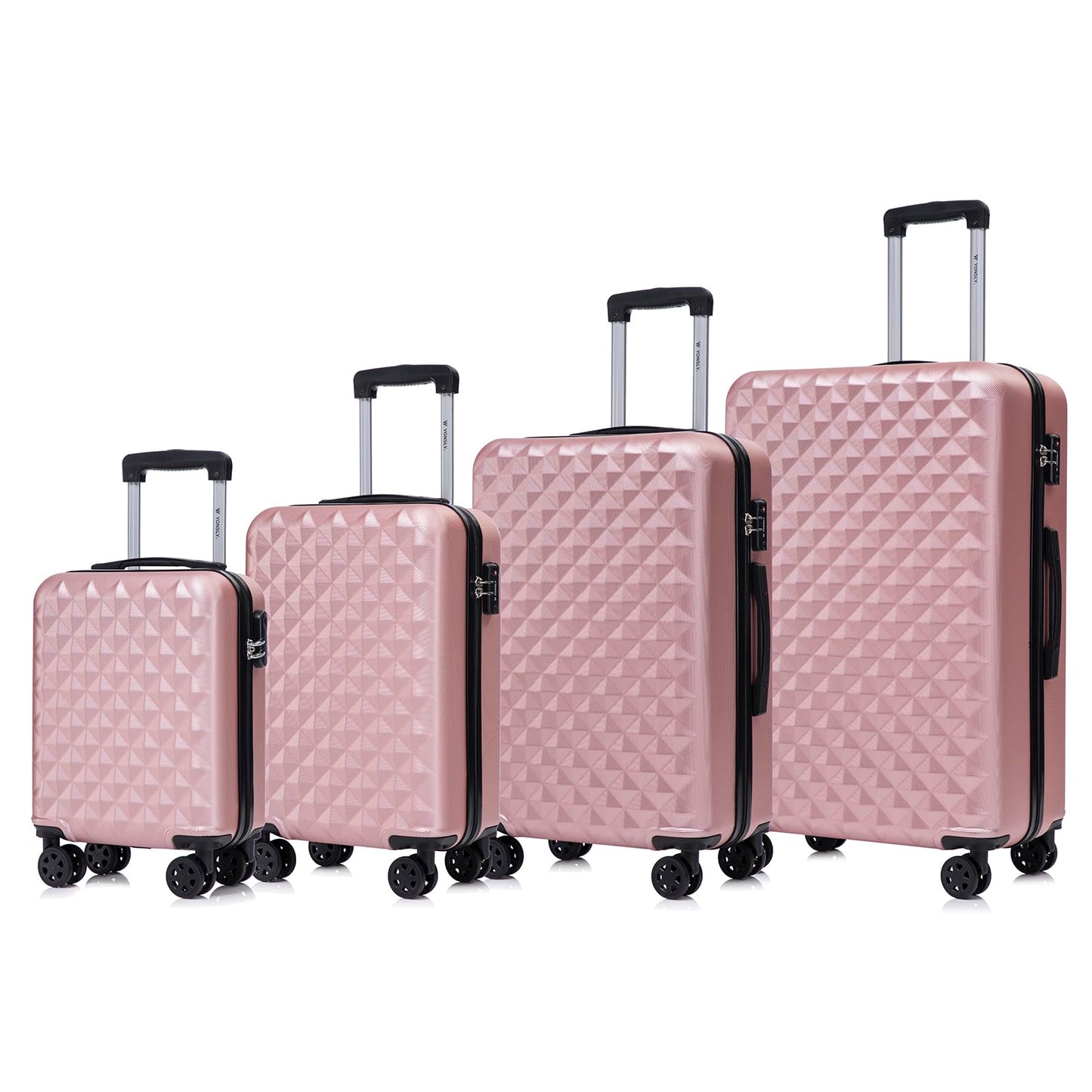 YONSLY® Premium Travel Suitcase TSA Lock, Hard-Shell Suitcase Trolley Cabin Suitcase Rolling Suitcase Hand Luggage 4 Wheels (S-M-L-XL Set)