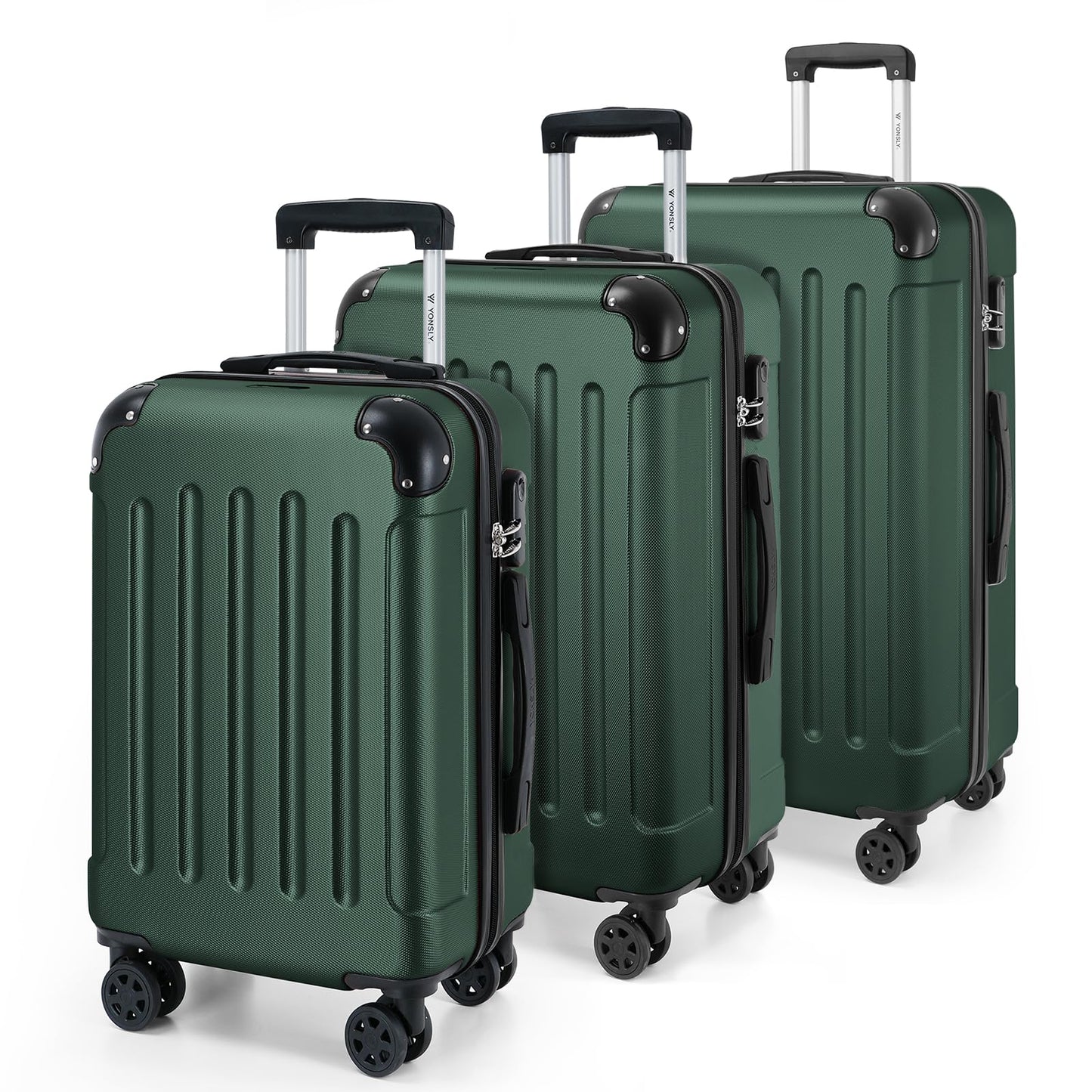 YONSLY® Luggage Set Suitcase, Travel Suitcase, Trolley Case Carry-On, Hardshell Travel Suitcase with 360° Spinner Wheels, Combination Lock, Multi-Stage Telescopic Handle (M-L-XL-Set)